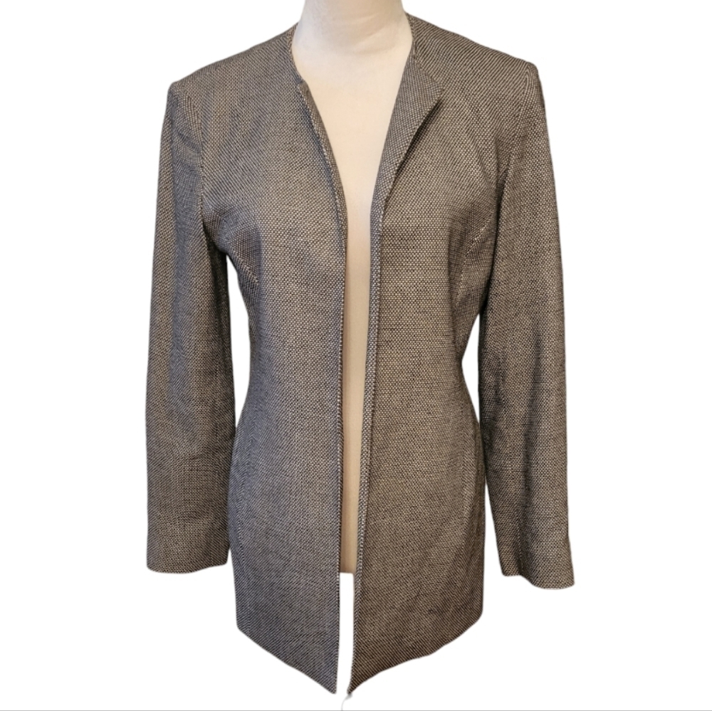 Talbots Black & White‎ Wool Blend Open Blazer Jacket Size 4